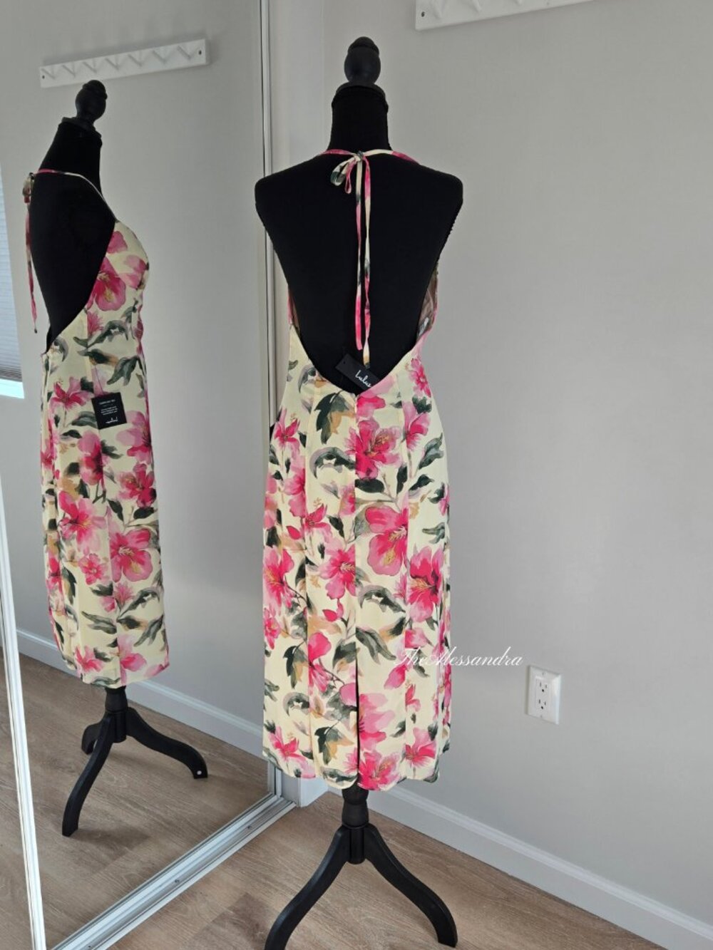 Lulus Harleigh Light Yellow Floral Halter Midi Dress Small Chiffon New With Tags - Picture 9 of 17